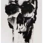 Skull, couple in love, visual illusion, two pictures in one, painting, colors black and white
