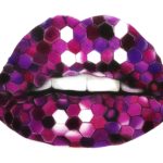 seductive lips, painting, purple, pink, white background, polychromos, white teeth