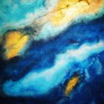 Abstrct paining, colours Blue, gold, copper, sea ​​green